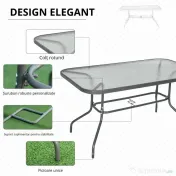 Outsunny Masa de Exterior din Metal si Sticla Temperata cu Orificiu pentru Umbrela 140x80x70cm 