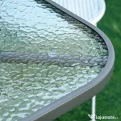 Outsunny Masa de Exterior din Metal si Sticla Temperata cu Orificiu pentru Umbrela 140x80x70cm 