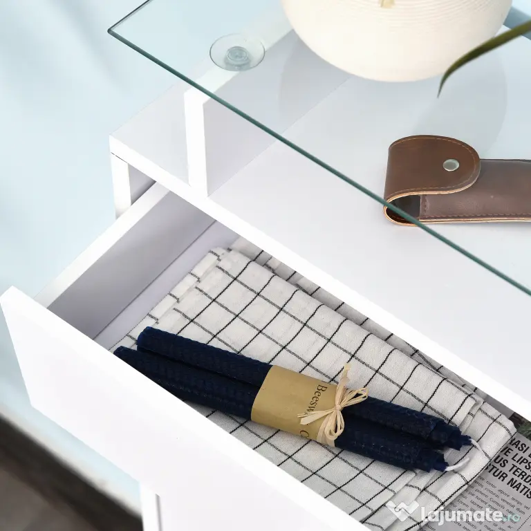HOMCOM Dulap pentru Pantofi cu 2 Uși pe 2 Niveluri, Sertar și Raft din Sticlă, Dulap pentru Pantofi, 60x24x105,5 cm, Alb | Aosom Romania
