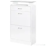 HOMCOM Dulap pentru Pantofi cu 2 Uși pe 2 Niveluri, Sertar și Raft din Sticlă, Dulap pentru Pantofi, 60x24x105,5 cm, Alb