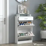 HOMCOM Dulap pentru Pantofi cu 2 Uși pe 2 Niveluri, Sertar și Raft din Sticlă, Dulap pentru Pantofi, 60x24x105,5 cm, Alb