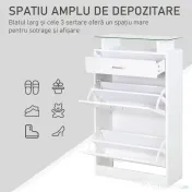 HOMCOM Dulap pentru Pantofi cu 2 Uși pe 2 Niveluri, Sertar și Raft din Sticlă, Dulap pentru Pantofi, 60x24x105,5 cm, Alb