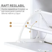 HOMCOM Dulap pentru Pantofi cu 2 Uși pe 2 Niveluri, Sertar și Raft din Sticlă, Dulap pentru Pantofi, 60x24x105,5 cm, Alb