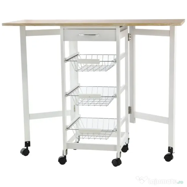 HOMCOM Cărucior de Bucătărie Extensibil Alb, 3 Sertare, MDF/Metal, Soluție Organizare Bucătărie, 37x37x77.5 cm | Aosom Romania
