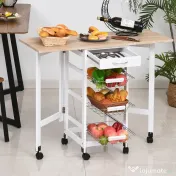 HOMCOM Cărucior de Bucătărie Extensibil Alb, 3 Sertare, MDF/Metal, Soluție Organizare Bucătărie, 37x37x77.5 cm | Aosom Romania 