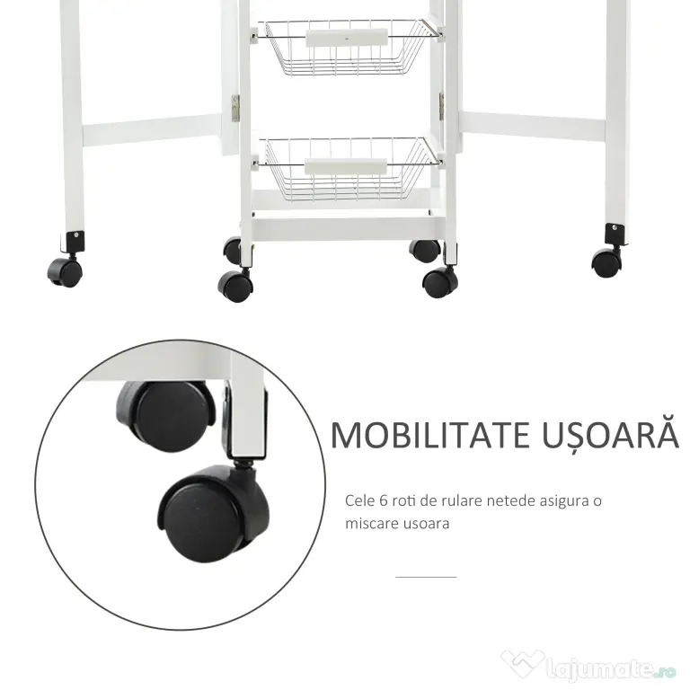 HOMCOM Cărucior de Bucătărie Extensibil Alb, 3 Sertare, MDF/Metal, Soluție Organizare Bucătărie, 37x37x77.5 cm | Aosom Romania