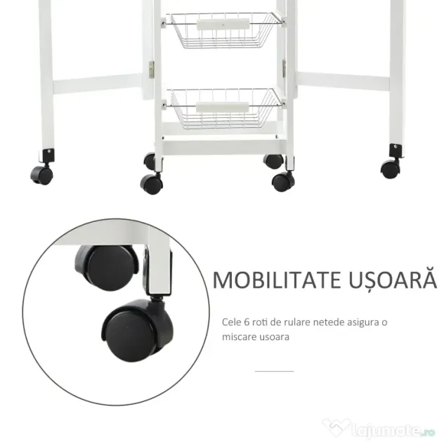 HOMCOM Cărucior de Bucătărie Extensibil Alb, 3 Sertare, MDF/Metal, Soluție Organizare Bucătărie, 37x37x77.5 cm | Aosom Romania