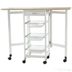 HOMCOM Carucior de Bucatarie Extensibil cu 3 sertare, MDF/Metal, 37x37x77.5 cm, Alb