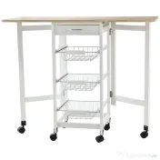 HOMCOM Carucior de Bucatarie Extensibil cu 3 sertare, MDF/Metal, 37x37x77.5 cm, Alb