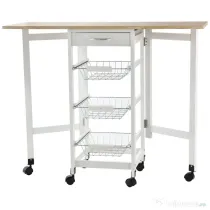 HOMCOM Carucior de Bucatarie Extensibil cu 3 sertare, MDF/Metal, 37x37x77.5 cm, Alb