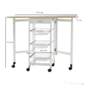 HOMCOM Carucior de Bucatarie Extensibil cu 3 sertare, MDF/Metal, 37x37x77.5 cm, Alb