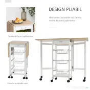 HOMCOM Carucior de Bucatarie Extensibil cu 3 sertare, MDF/Metal, 37x37x77.5 cm, Alb