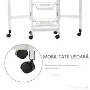 HOMCOM Carucior de Bucatarie Extensibil cu 3 sertare, MDF/Metal, 37x37x77.5 cm, Alb