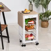 HOMCOM Carucior de Bucatarie Extensibil cu 3 sertare, MDF/Metal, 37x37x77.5 cm, Alb