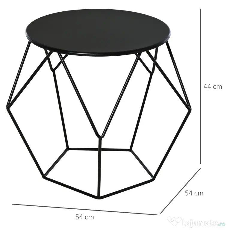 Masuta geometrica in stil nordic din otel rezistent la rugina 54x54x44cm, negru HOMCOM | Aosom Romania