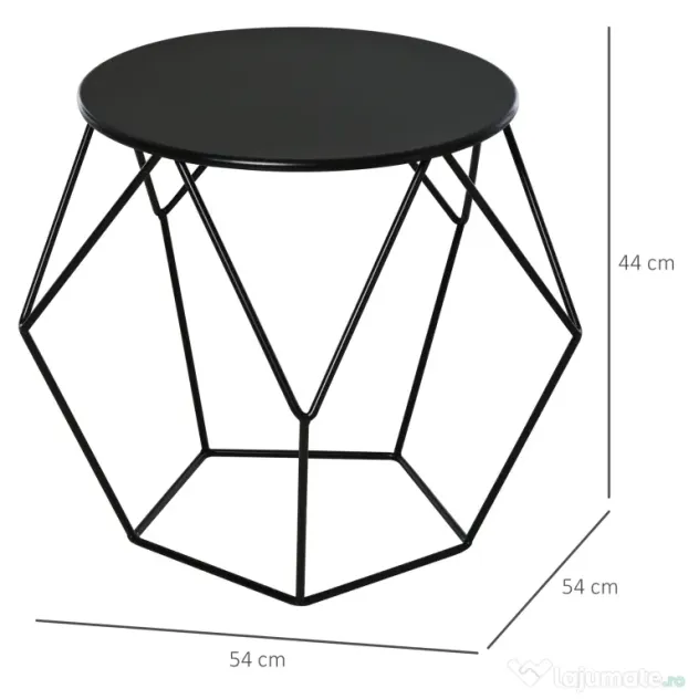Masuta geometrica in stil nordic din otel rezistent la rugina 54x54x44cm, negru HOMCOM | Aosom Romania