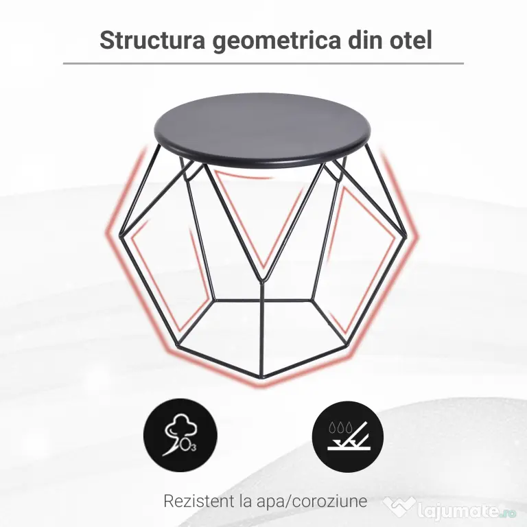 Masuta geometrica in stil nordic din otel rezistent la rugina 54x54x44cm, negru HOMCOM | Aosom Romania