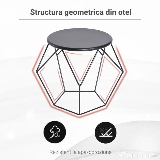 Masuta geometrica in stil nordic din otel rezistent la rugina 54x54x44cm, negru HOMCOM | Aosom Romania