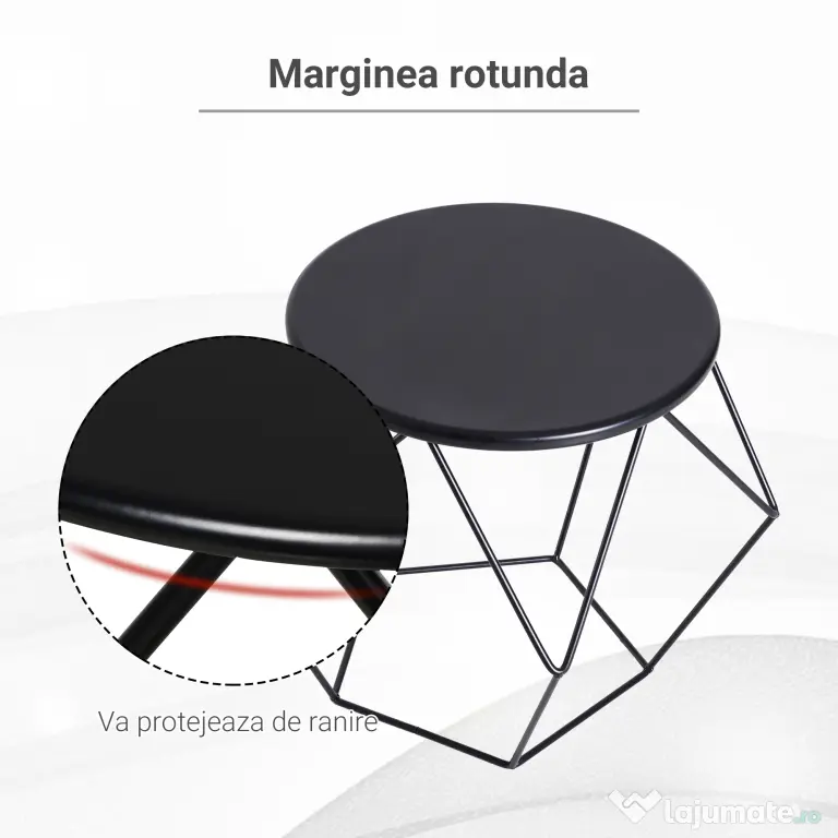 Masuta geometrica in stil nordic din otel rezistent la rugina 54x54x44cm, negru HOMCOM | Aosom Romania