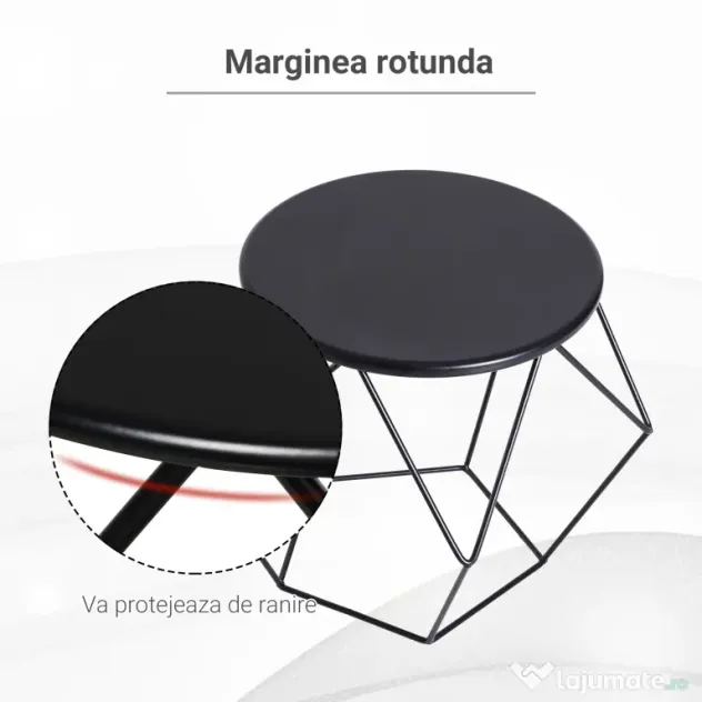 Masuta geometrica in stil nordic din otel rezistent la rugina 54x54x44cm, negru HOMCOM | Aosom Romania