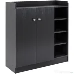 Homcom Dulap Pantofi Negru – 2 Usi Basculante, 83×30×90 cm