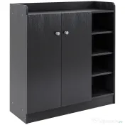 Homcom Dulap Pantofi Negru – 2 Usi Basculante, 83×30×90 cm 