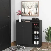 Homcom Dulap Pantofi Negru – 2 Usi Basculante, 83×30×90 cm 