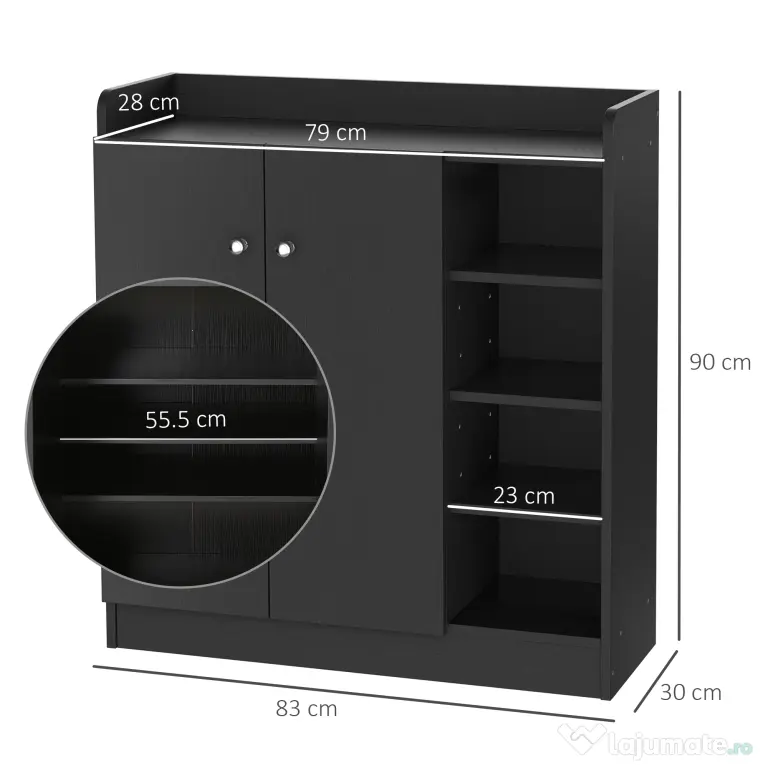 HOMCOM Dulap pentru Pantofi, Organizator Încălțăminte cu Design Compact, 83x30x90 cm, Negru | Aosom Romania