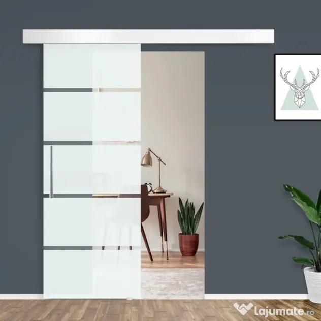 HOMCOM usa glisanta din sticla cu sina din aluminiu, 75x210cm | Aosom Romania