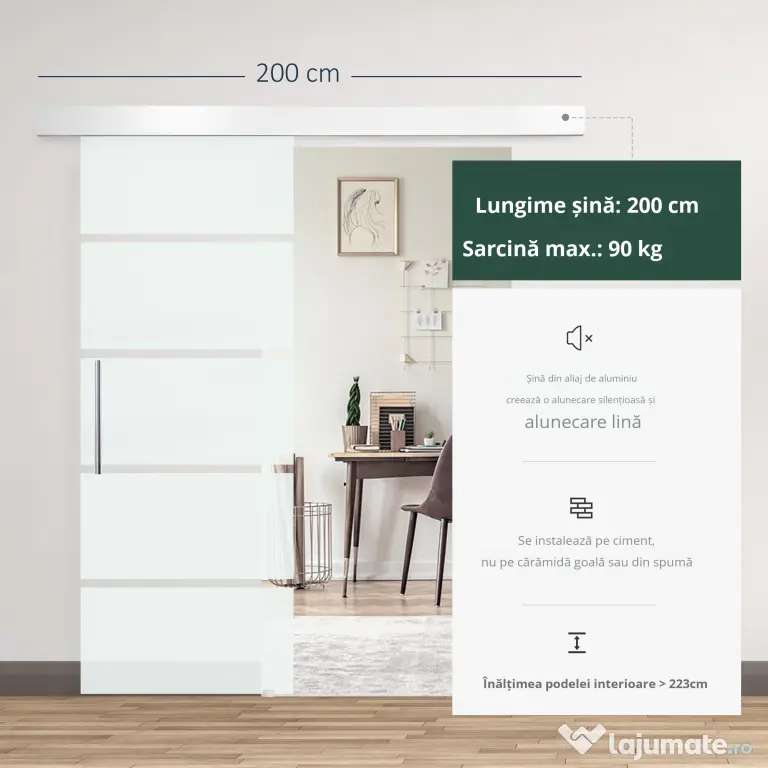 HOMCOM usa glisanta din sticla cu sina din aluminiu, 75x210cm | Aosom Romania