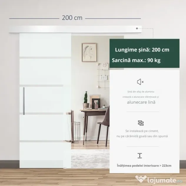 HOMCOM usa glisanta din sticla cu sina din aluminiu, 75x210cm | Aosom Romania