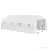 Outsunny Sera de Grădină Spațioasă, cu 8 Ferestre și Ușă Enrolabilă, Include Țăruși și Frânghii, 6x3x2m, Oțel și PP, Verde | Aosom Romania 
