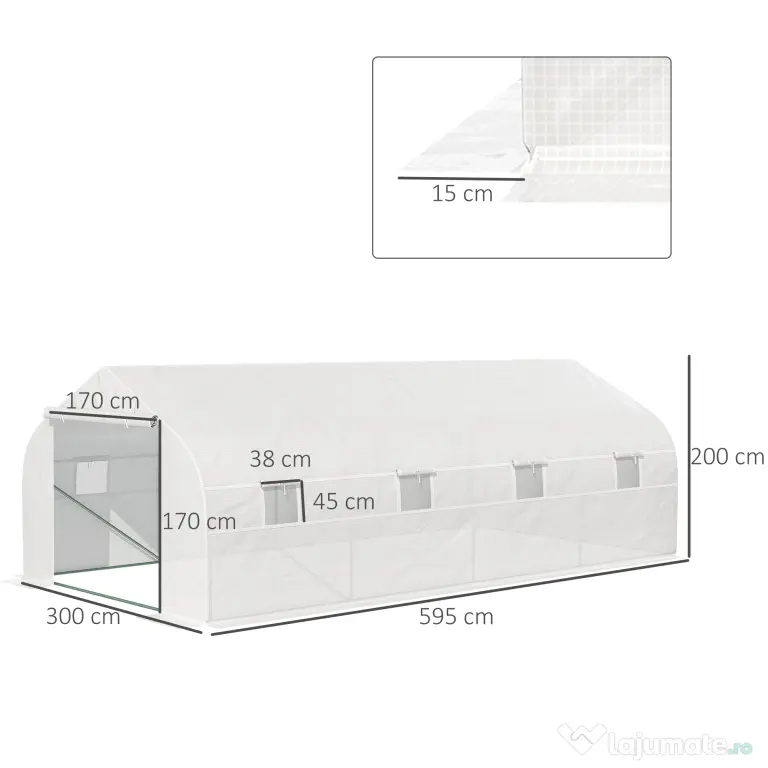 Outsunny Sera de Grădină Spațioasă, cu 8 Ferestre și Ușă Enrolabilă, Include Țăruși și Frânghii, 6x3x2m, Oțel și PP, Verde | Aosom Romania
