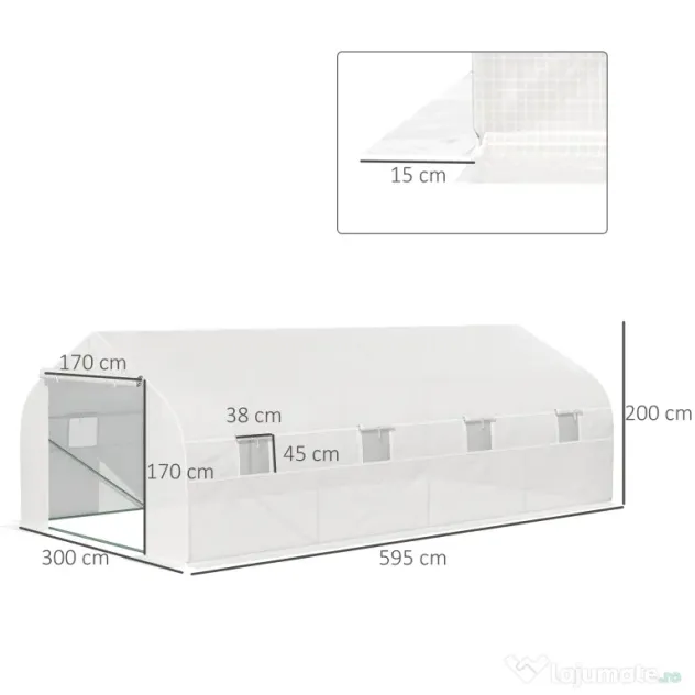 Outsunny Sera de Grădină Spațioasă, cu 8 Ferestre și Ușă Enrolabilă, Include Țăruși și Frânghii, 6x3x2m, Oțel și PP, Verde | Aosom Romania