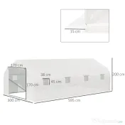 Outsunny Seră Tunel pentru Grădină, 6x3x2 m, cu 8 Ferestre și Ușă Rulantă, Cadru Metalic Galvanizat și Prelată PE Impermeabilă, Verde 
