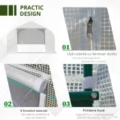Outsunny Seră Tunel pentru Grădină, 6x3x2 m, cu 8 Ferestre și Ușă Rulantă, Cadru Metalic Galvanizat și Prelată PE Impermeabilă, Verde 