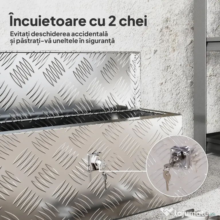 HOMCOM Cutie de Scule de 2 kg cu Încuietoare cu Cheie și Geantă pentru Unelte, 50x15.5x20.5 cm, Argintiu