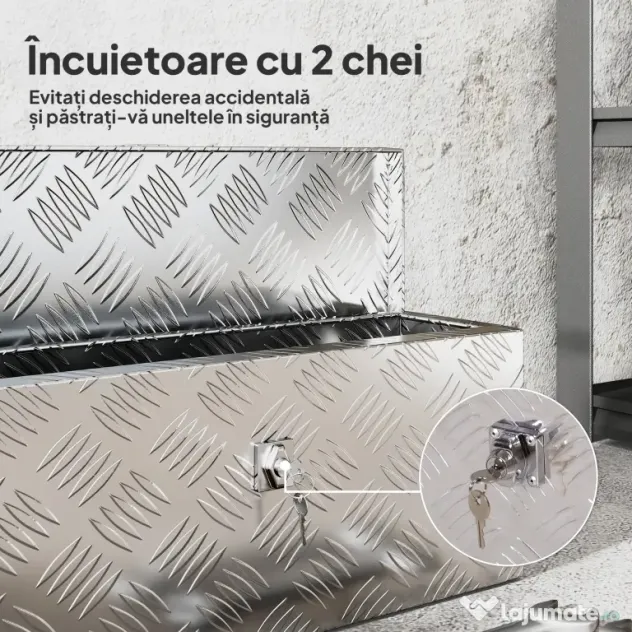 HOMCOM Cutie de Scule de 2 kg cu Încuietoare cu Cheie și Geantă pentru Unelte, 50x15.5x20.5 cm, Argintiu