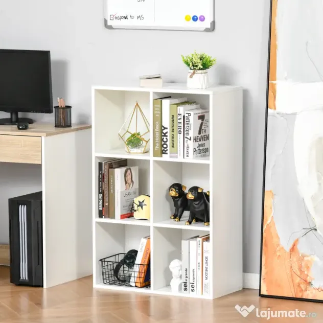 HOMCOM Bibliotecă Modernă cu 6 Cuburi în Lemn, 65.5x30x97.5 cm, Alb