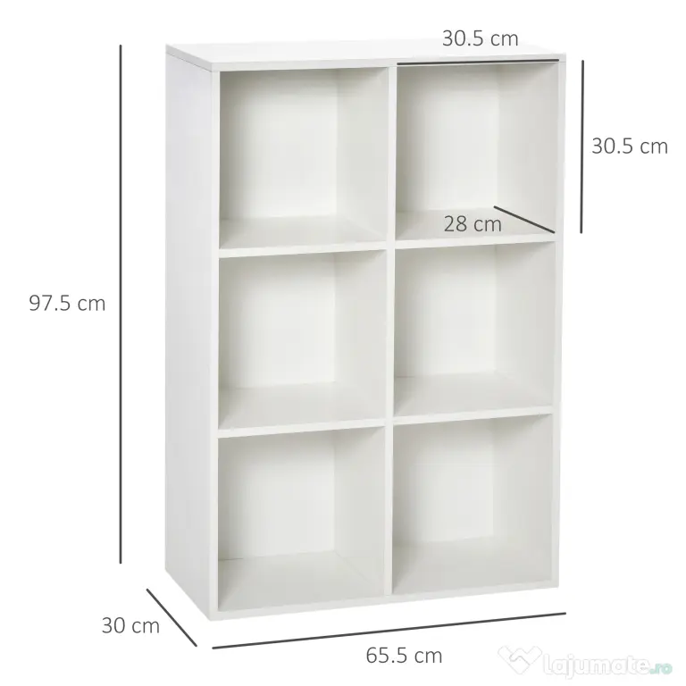 HOMCOM Bibliotecă Modernă cu 6 Cuburi în Lemn, 65.5x30x97.5 cm, Alb