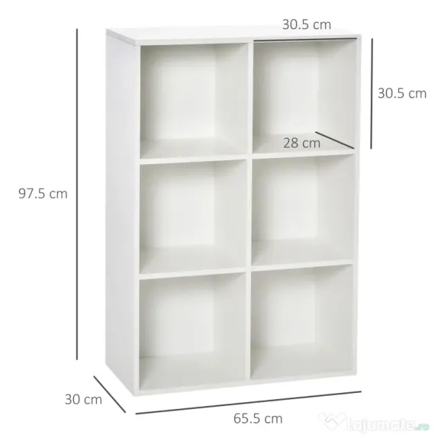 HOMCOM Bibliotecă Modernă cu 6 Cuburi în Lemn, 65.5x30x97.5 cm, Alb