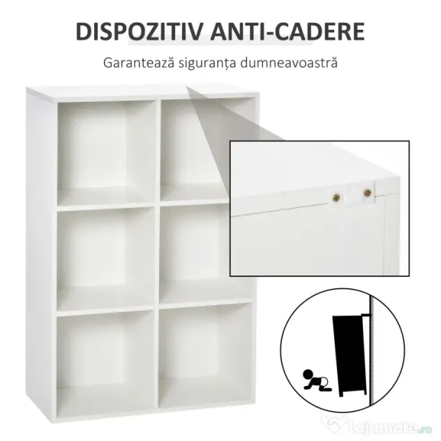 HOMCOM Bibliotecă Modernă cu 6 Cuburi în Lemn, 65.5x30x97.5 cm, Alb