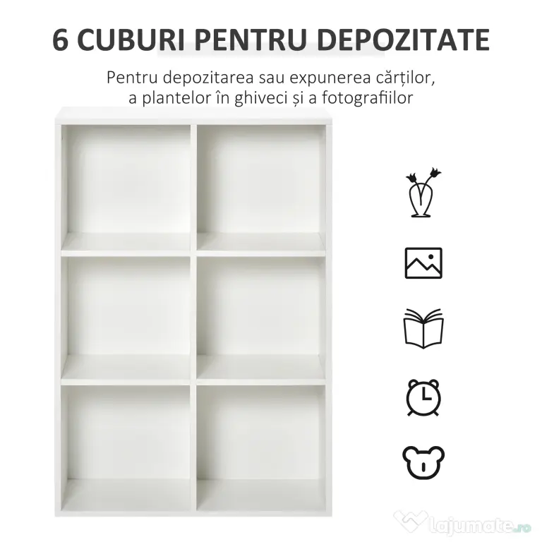 HOMCOM Bibliotecă Modernă cu 6 Cuburi în Lemn, 65.5x30x97.5 cm, Alb