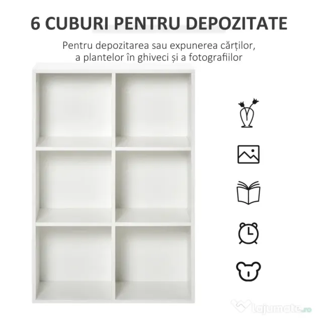HOMCOM Bibliotecă Modernă cu 6 Cuburi în Lemn, 65.5x30x97.5 cm, Alb
