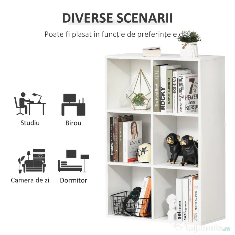 HOMCOM Bibliotecă Modernă cu 6 Cuburi în Lemn, 65.5x30x97.5 cm, Alb