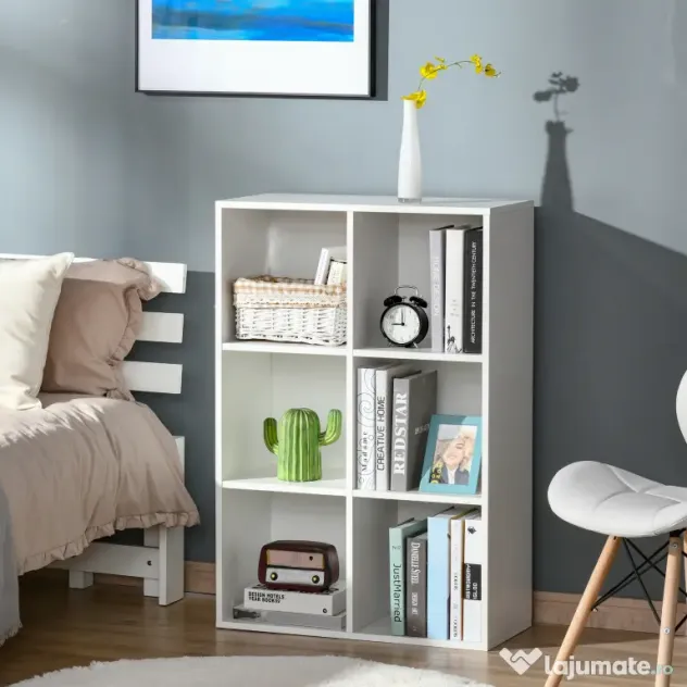 HOMCOM Bibliotecă Modernă cu 6 Cuburi în Lemn, 65.5x30x97.5 cm, Alb