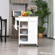 HOMCOM Cărucior de Bucătărie Alb, Design din Lemn, Dulap pentru Bucătărie, Spațiu de Depozitare Eficient | Aosom Romania 