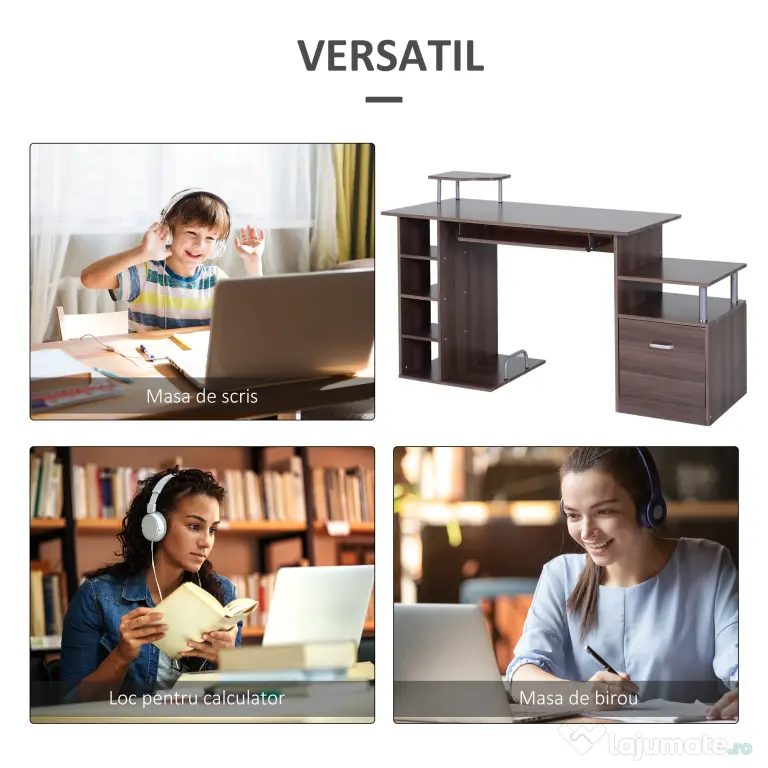 HOMCOM Birou din Lemn cu Design Simplu și Elegant pentru Calculator, Dimensiuni 152x60x80cm, Culoare Maro | Aosom Romania