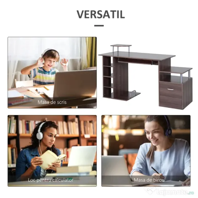 HOMCOM Birou din Lemn cu Design Simplu și Elegant pentru Calculator, Dimensiuni 152x60x80cm, Culoare Maro | Aosom Romania
