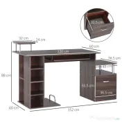 HOMCOM birou din lemn, pentru calculator,152x60x80cm, maro 